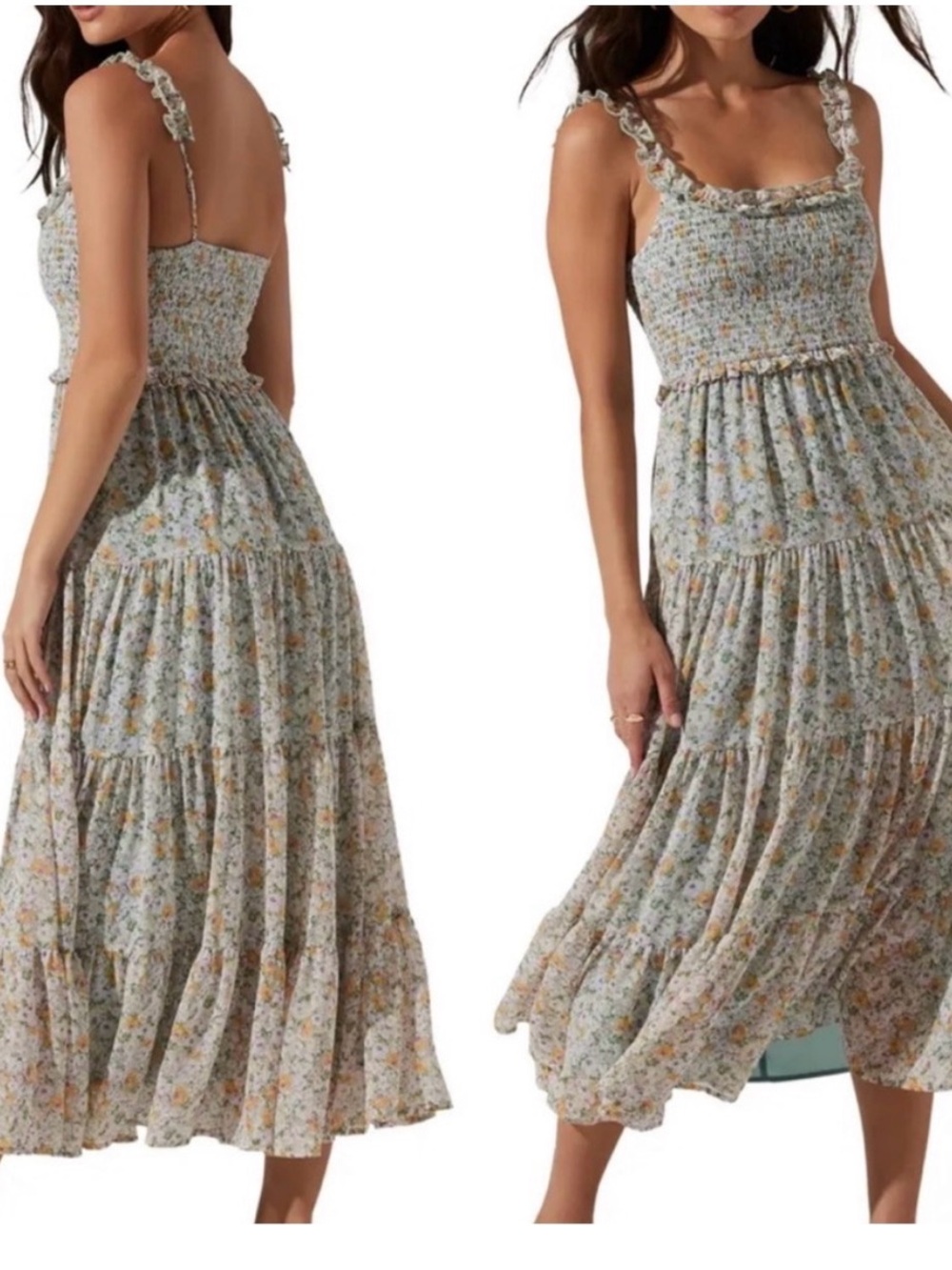 Astr the label Smocked Midi Dress in Light Floral Print size xl